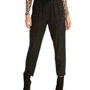 RACHEL Rachel Roy Black Satin Cheetah Print Tapered Drawstring pants Size 1X